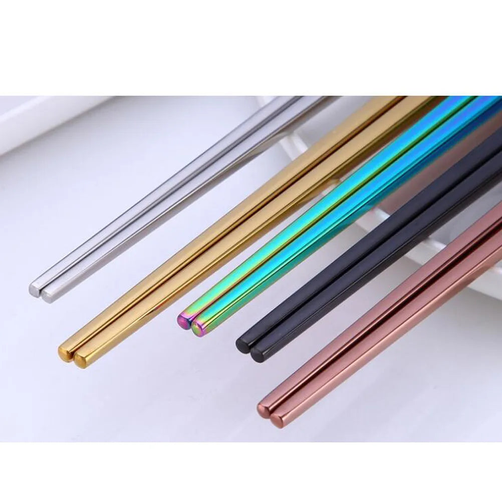 Pair Stainless Steel Electroplated Square Chopsticks Reusable