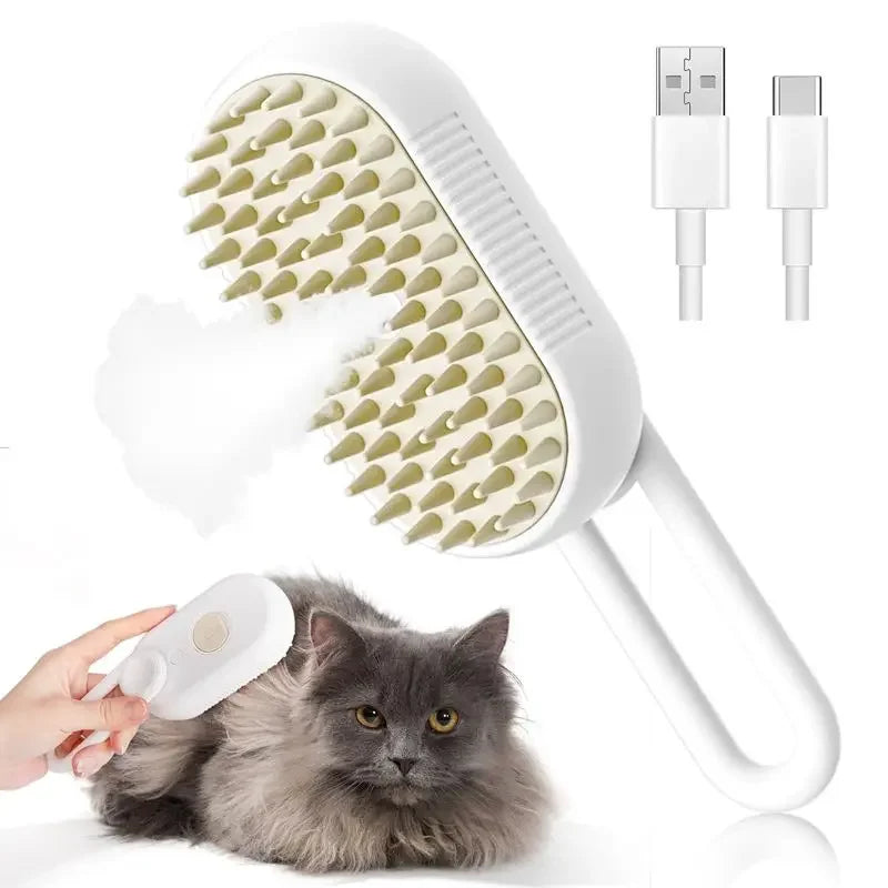 Cat Dog Steamy Brush Steam Brush Electric Sprayer for Massage Pet Grooming tool Shedding 3 in 1 Electric Sprays Massage Combs Zpaxo white 1Pcs