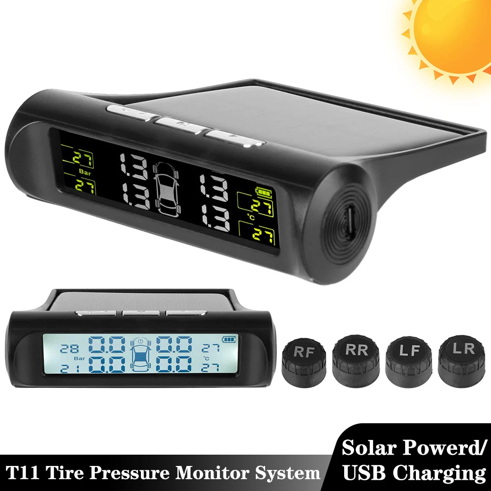Universal Car Tire Pressure Monitoring System USB / Solar TPMS Tyre Temperature Monitor 0-6Bar Auto Security Alarm Systems Zpaxo