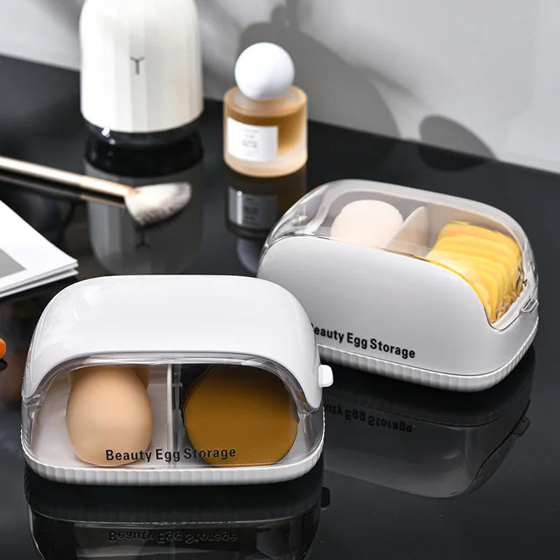 Makeup Egg Storage Box Cover Dustproof Dressing Table Lipstick Air Cushion Storage Rack Divided Portable Powder Puff Storage Box Zpaxo