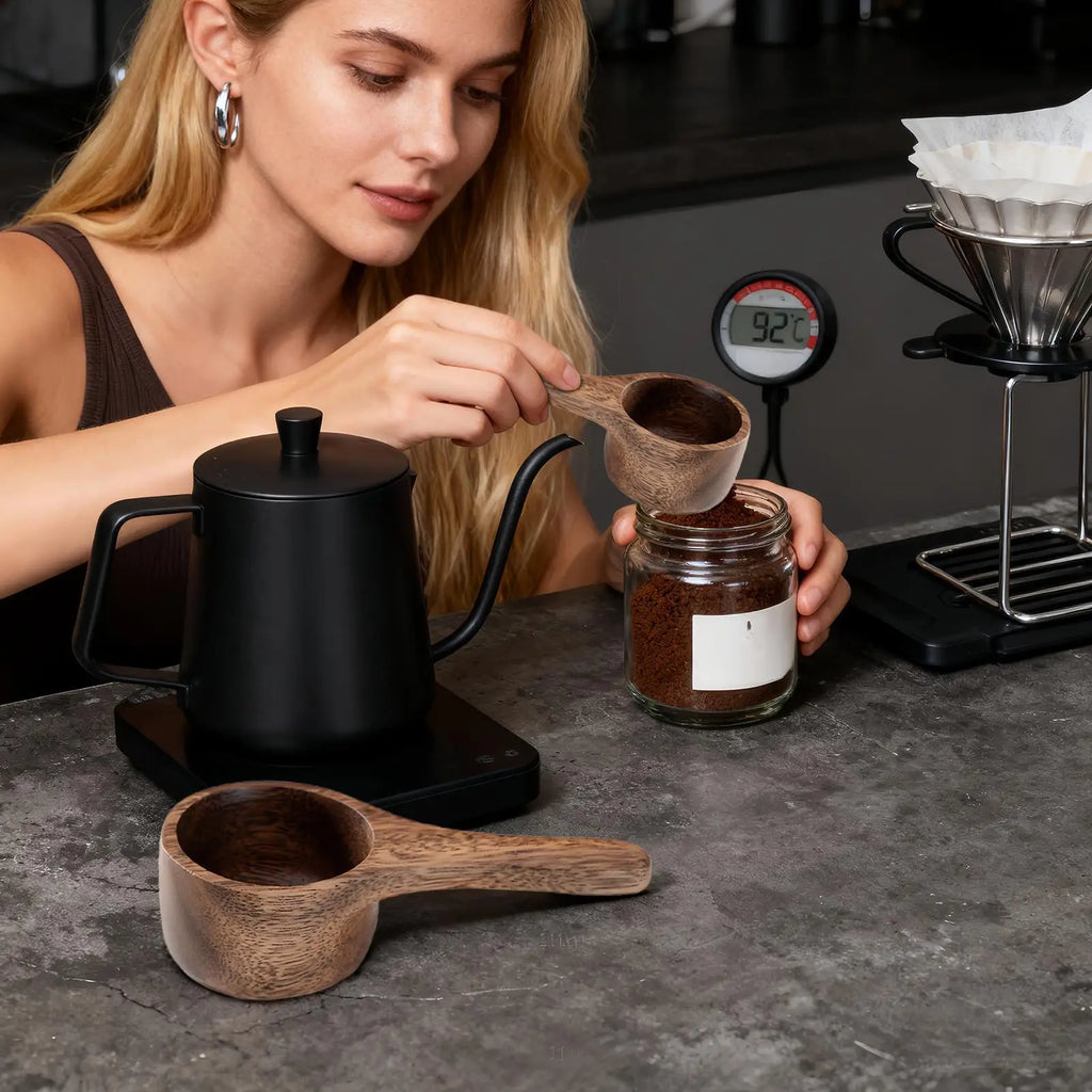 Coffee Ground Scoop Wooden Kitchen Tools Utensils Sugar Tea Flour