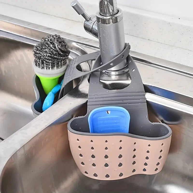 Adjustable snap-on sink draining hanging bag, double-layer draining for faucet sponge, kitchen storage rack Zpaxo