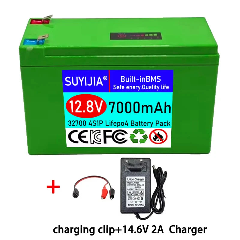 Rechargeable 12.8V 7Ah 32700 4S1P Lifepo4 Battery with 4S 40A BMS Balanced Electric Boat and Uninterruptible 12V Power Supply Zpaxo 1 Set with display