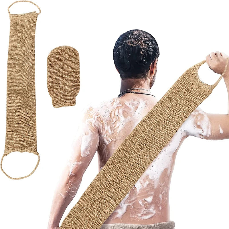 Hemp & Jute Exfoliating Back Scrubber Set with Gloves Exfoliating Bath Scrubber Zpaxo