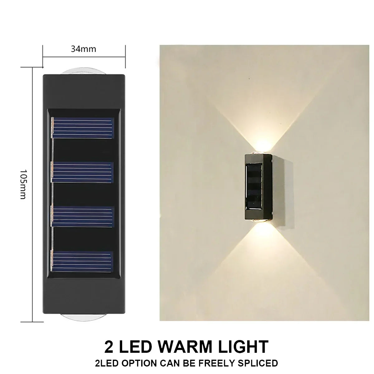 Solar LED Light Outdoor Waterproof Wall Lamp Dusk Dawn Fence Lighting Zpaxo 2LED-WARM 1PCS