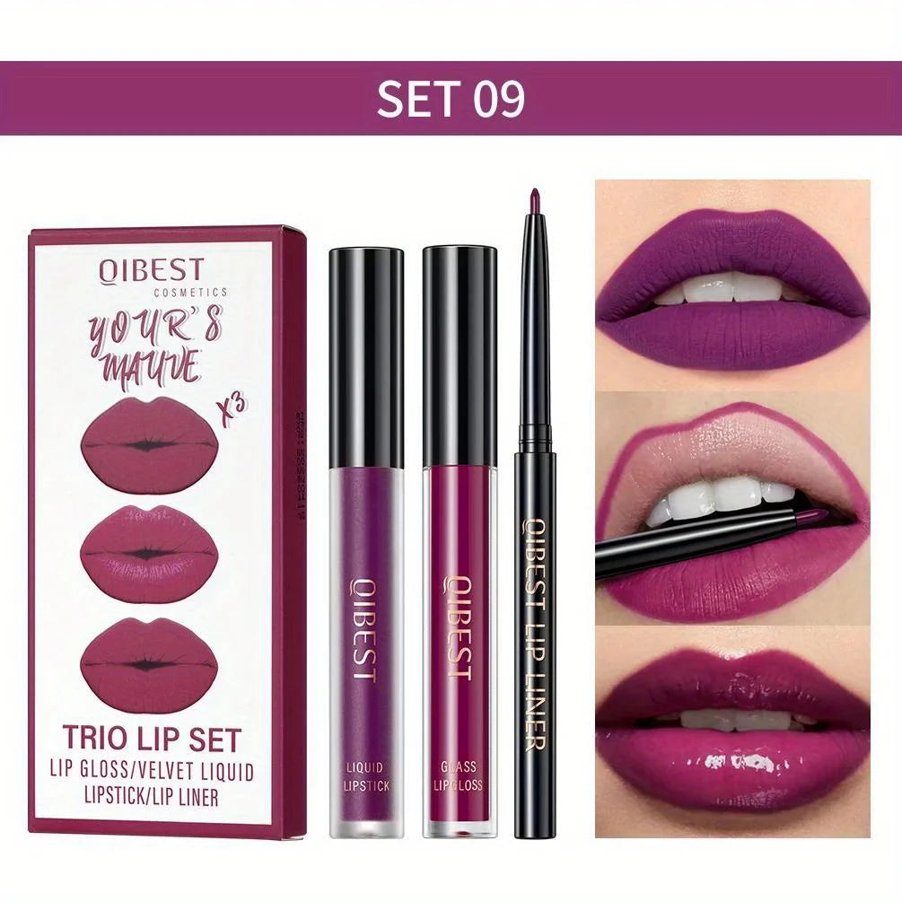 3 in 1 Lipstick and Lipliner Set, Long Lasting Waterproof Lip Stain Liquid Lipgloss Set for Women Halloween Gothic Makeup Zpaxo 09