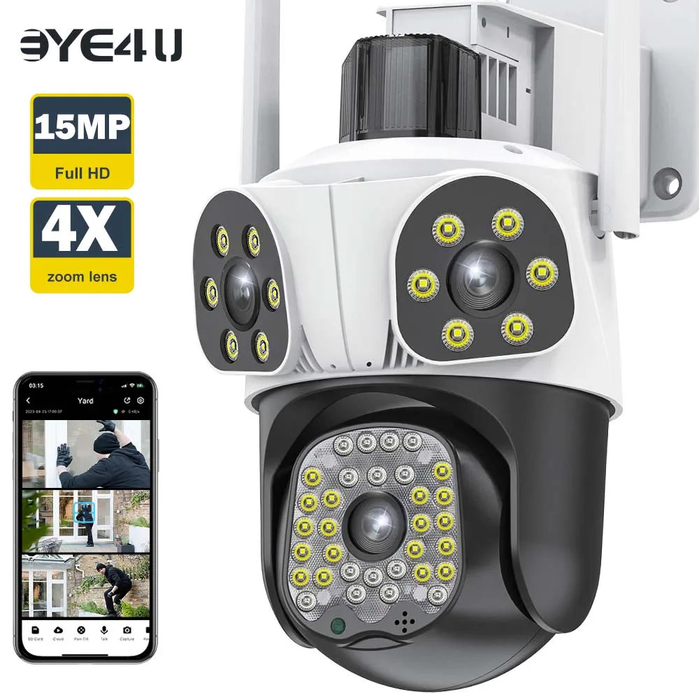 15MP Triple Lens WiFi Camera Outdoor PTZ Cameras Three Screen Motion Tracking Home Security Protection Video Surveillance Camera Zpaxo