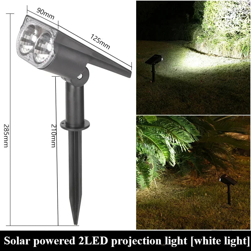 2 LED Solar Spotlights Outdoor IP65 Waterproof Brightness Adjustable Spot Light Garden Backyard Driveway Patio Decor Lamp Zpaxo 2LED white light 1PC