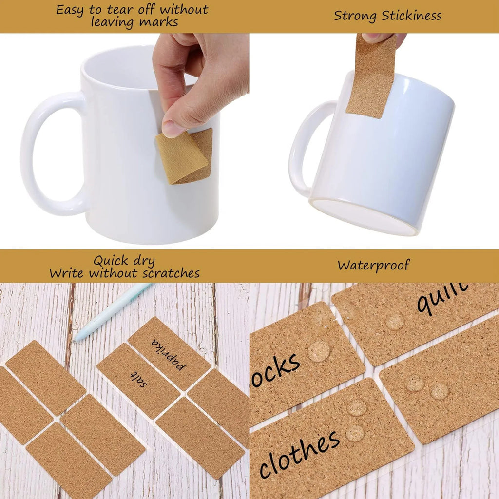 Cork Label Sticker Wooden 30x60mm Water Oil Proof Self Adhesive Wooden Label for Kitchen Office School 20 Sheet Zpaxo