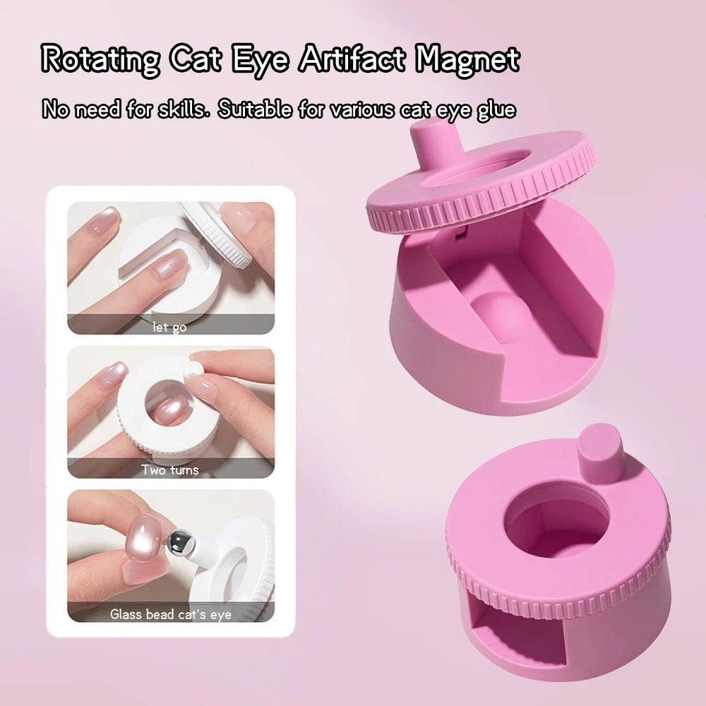 Multifunctional Rotating Cat Eye Nail Magnet Wide Light Glass Bead Zpaxo Pink No Ball-1Pc