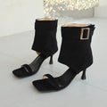 2026 Women Cut Out Faux Suede Mid-calf Boots Rome Gladiator Sandals