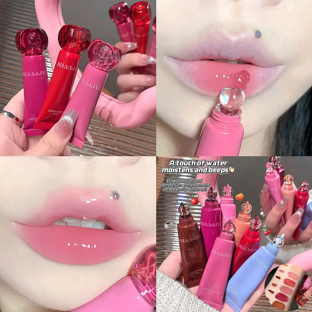 Korean Glass Lip Glaze Moisturizing Crystal Round Head Water Light Translucent Lip Gloss High-Shine Natural Lip Tint Cosmetics Zpaxo
