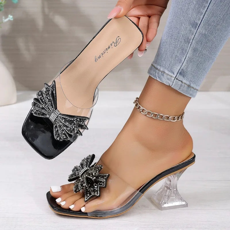 2026 Summer Open Toe Woman's Slippers Crystal Bow Decorated Female Zpaxo