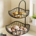 Two Tier Fruit Basket Modern Metal Black Storage Organizer Countertop