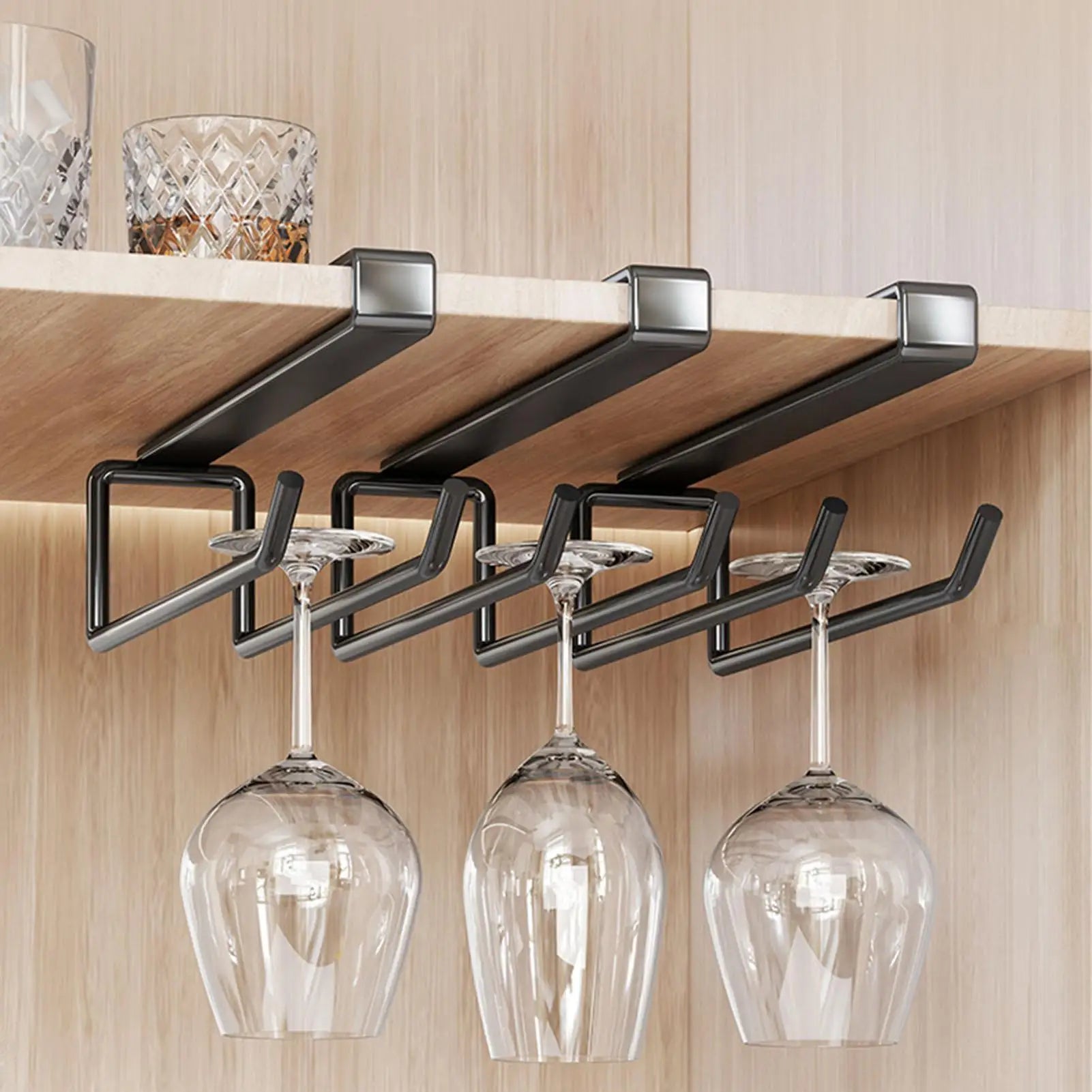 Under Cabinet Glass Rack No Drill Space Saving Metal Counter Storage