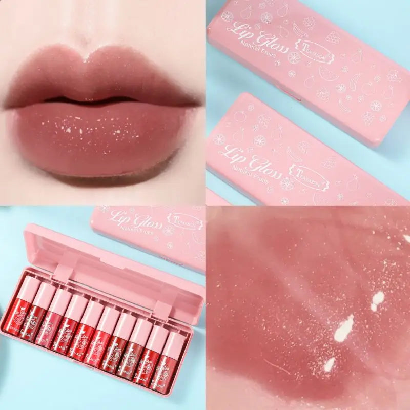 10-Color Lip Gloss Set, Moisturizing Lip Gloss, Plumping Mini Korean-Style Lip Gloss, Long-Lasting, Non-Stick, Waterproof, High-Pigment, Brightening, Complexion-Enhancing Lipstick Zpaxo