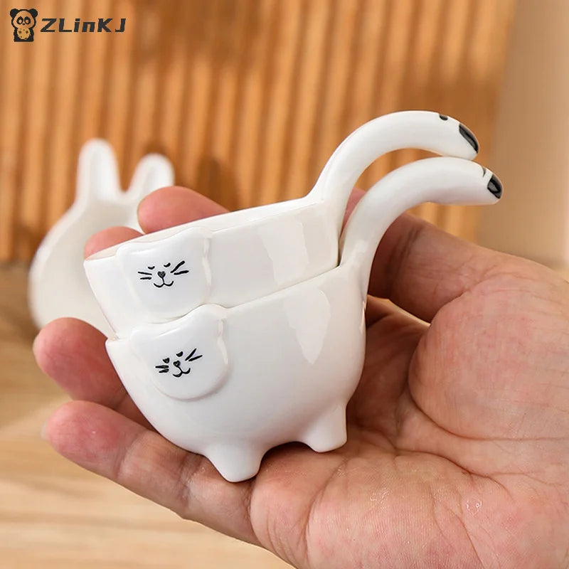 Kitchen Ceramic Dipping Plate Handle Sauce Cute Rabbit Cat Seasoning Zpaxo