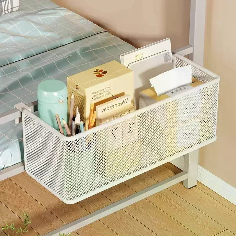 Bedside Hanging Storage Basket Space Saving Multifunctional Metal Bedside Shelf For Hotel Office Dorm Bed & Bunk Bed Bedroom Zpaxo