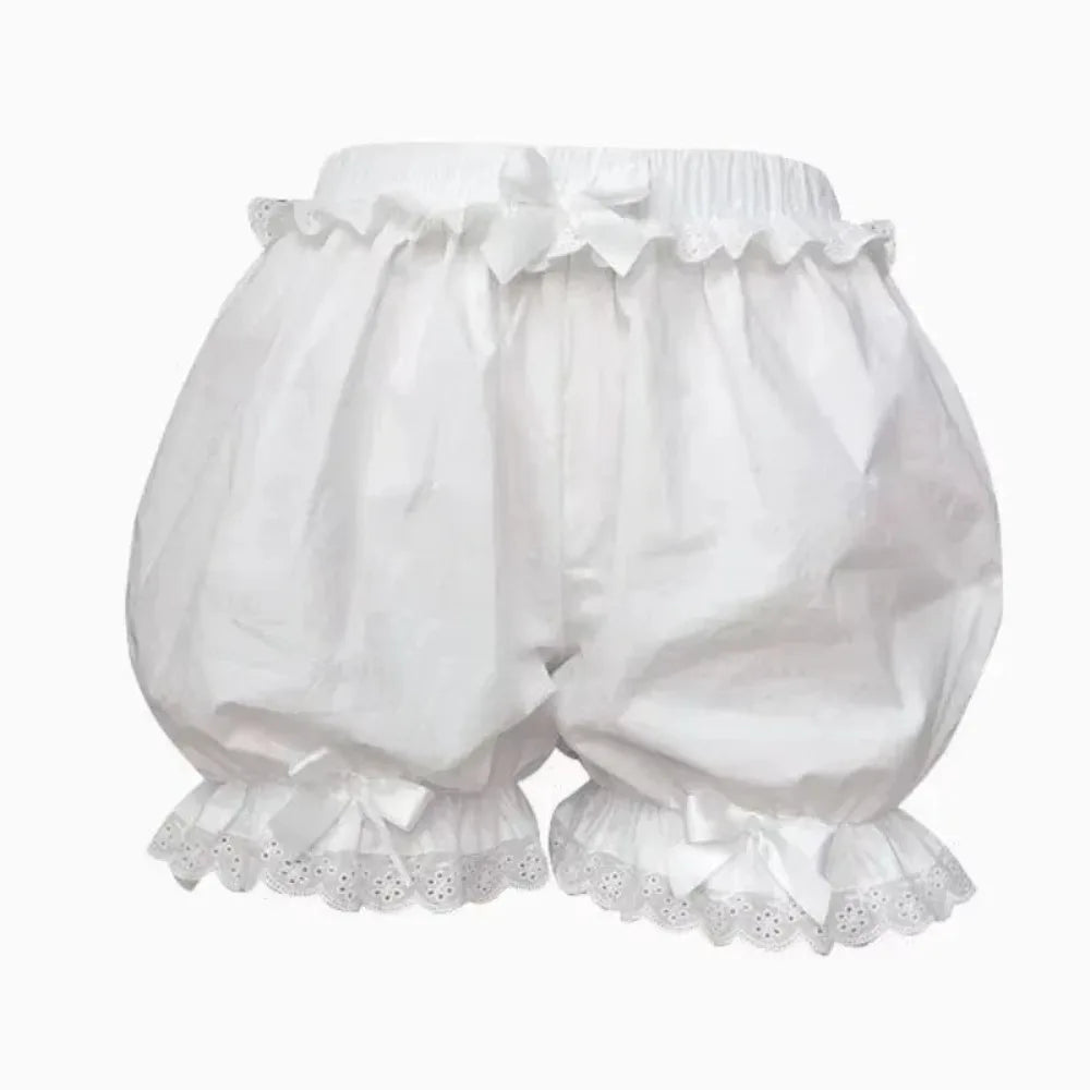 New Imitation Silk Women Lace Short Panties Ruffle Satin Knickers Anti Exposure Safety Pants Lolita Shorts Dress Pettipant Zpaxo White S