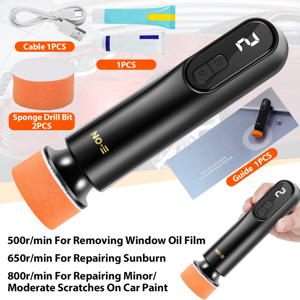 Small Car Buffer Waxer Adjustable 3 Speed Cordless Scratch Repair LED