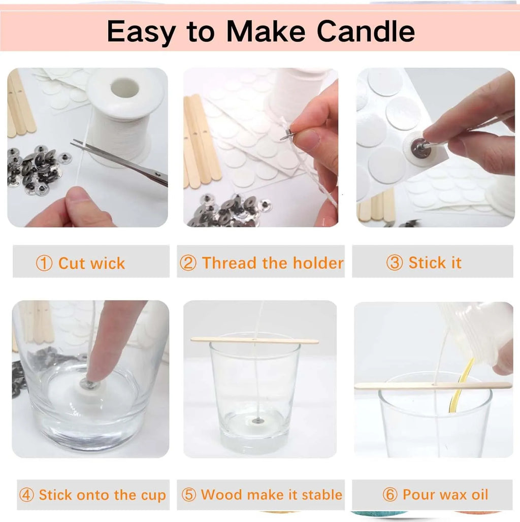 Candle Making Kit 61m Candle Wick Roll 100Pcs Metal Candle Wick Tabs, 60Pcs Candle Wick Stickers 5Pcs Wooden Candle Wick Zpaxo