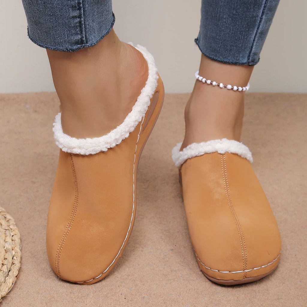 2025 New Women Slippers Comfortable Indoor Slippers Round Toe Flat Bottom Cotton Shoes Large Size Fluffy Mouth Slides Women Zpaxo