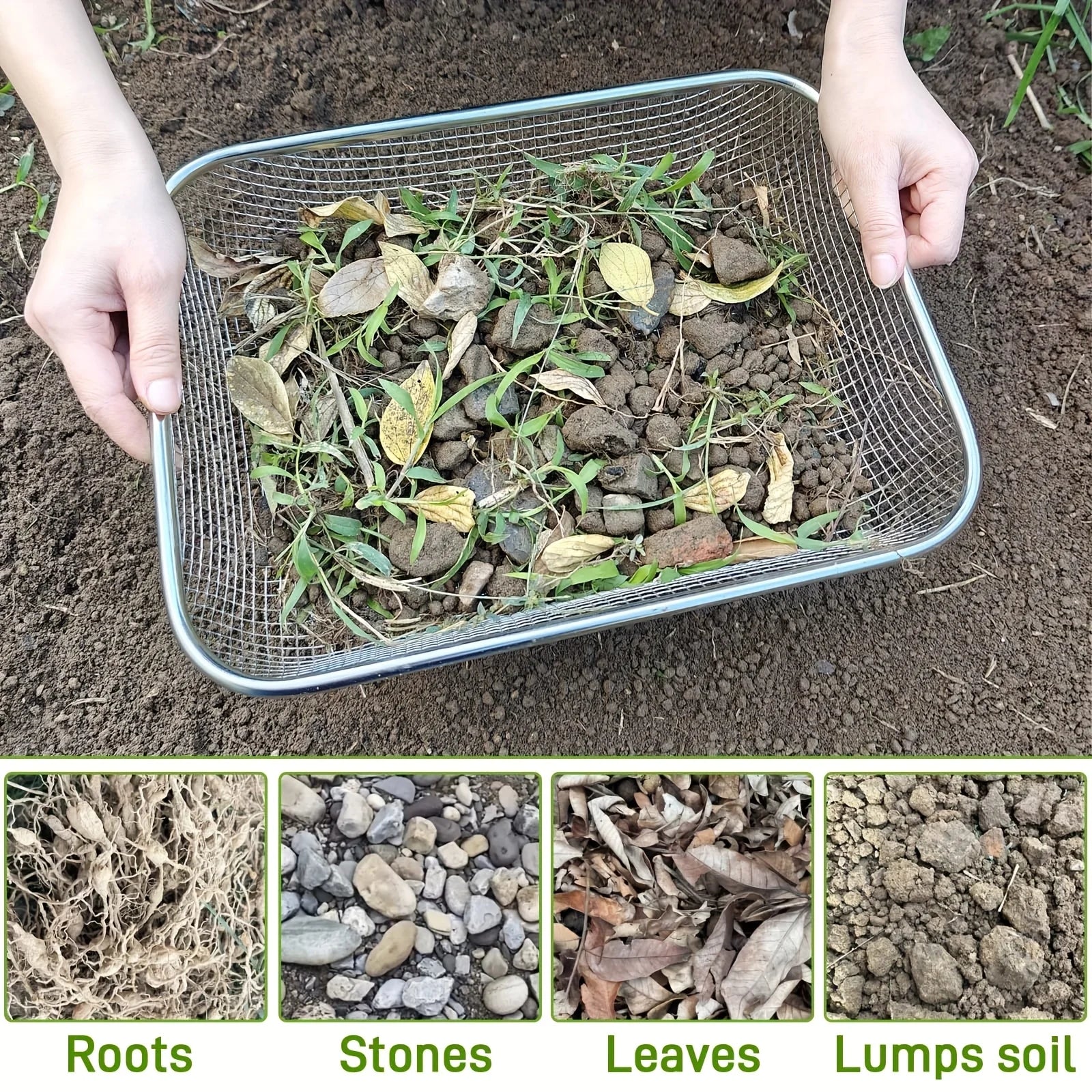 Stainless Steel Soil Sieve Mesh Gardening Rock Filtering Composting