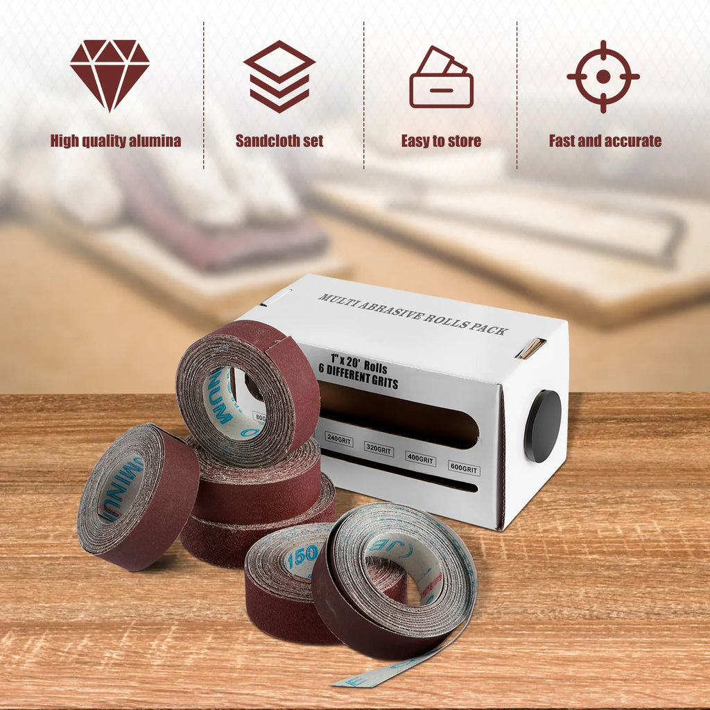 5/6 Roll Grits Sandpaper 6M Dry Grinding Emery Sanding Belt 20ft Abrasive Paper Pack with Dispenser Cloth for Metal Polishing Zpaxo