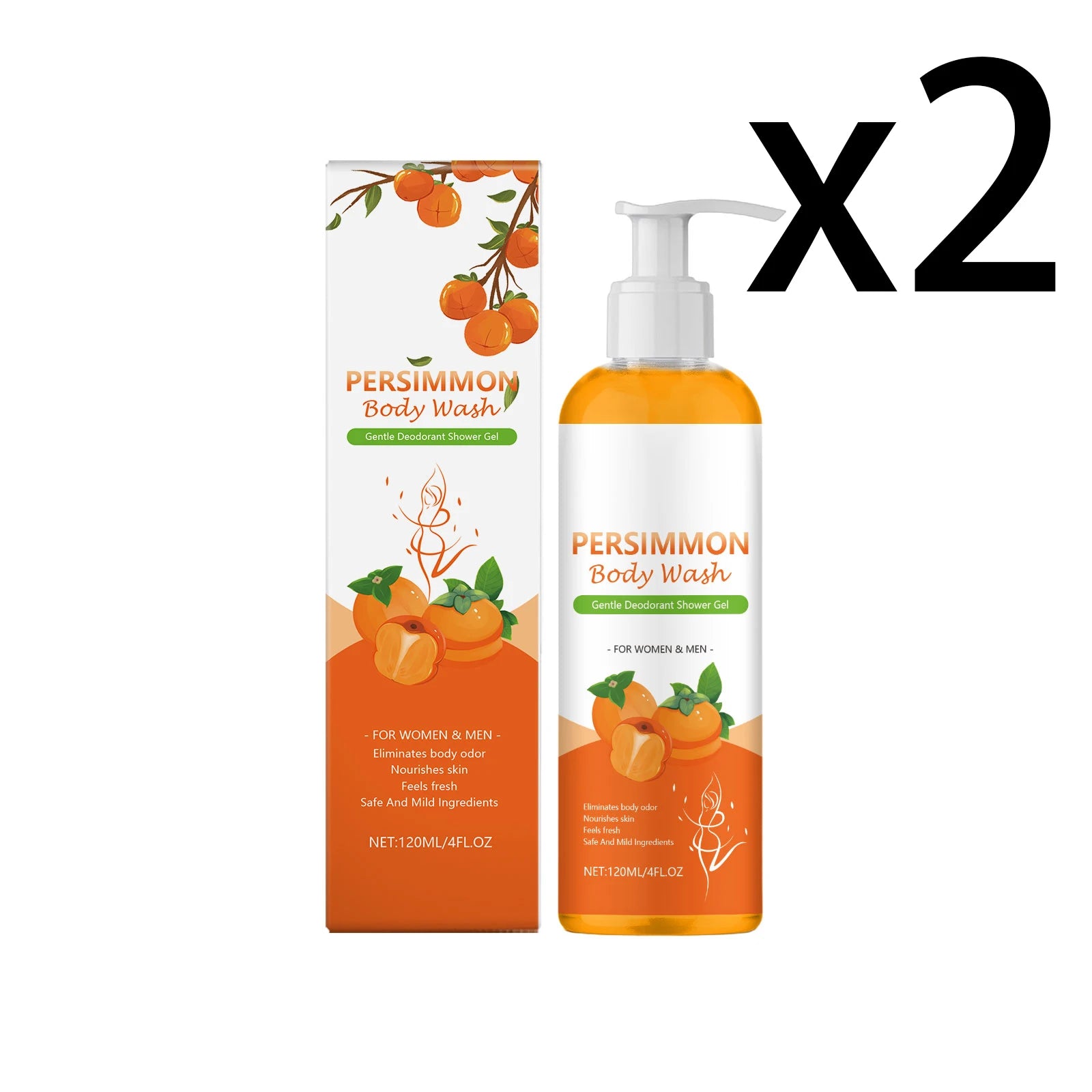 Persimmon Nourish Body Wash – Exfoliating Hydrating Shower Gel Exfoliating Shower Gel Zpaxo 2x120ml 120ml