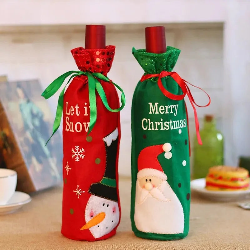 Merry Christmas Table Decorations Home Santa Claus Smowman Champagne