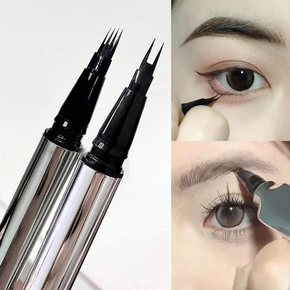 Waterproof Wild Eyebrow Pen 2/4 Separated Head Natural Brow Makeup Quick-Drying Creation of Ultra-Fine Lasting Liquid Eyebrow Zpaxo