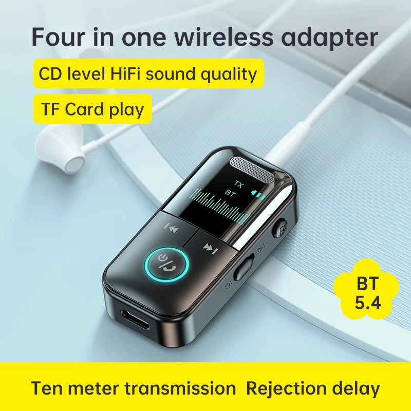 BT 5 4 Transmitter Receiver Wireless Audio Jack Aux Adapter LED