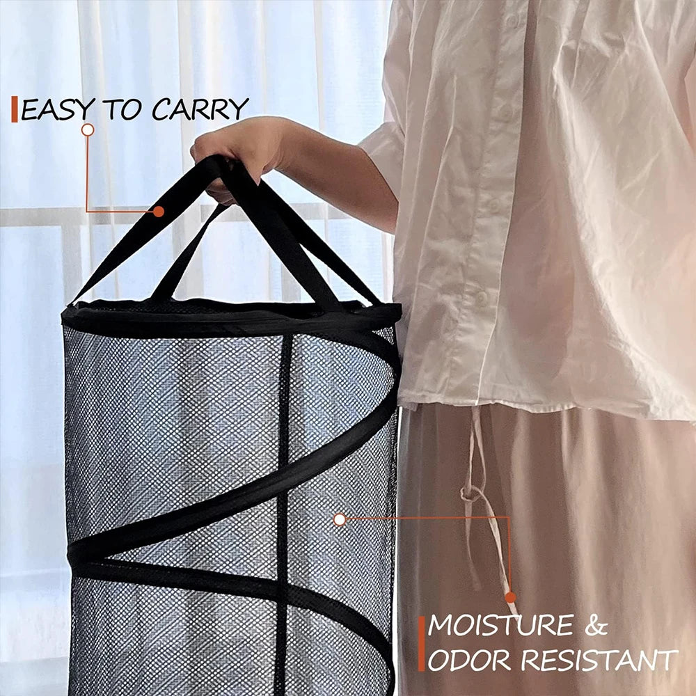Mesh Collapsible Laundry Basket Foldable Large Clothes Hamper with Handles for Laundry Room Bathroom Black Zpaxo