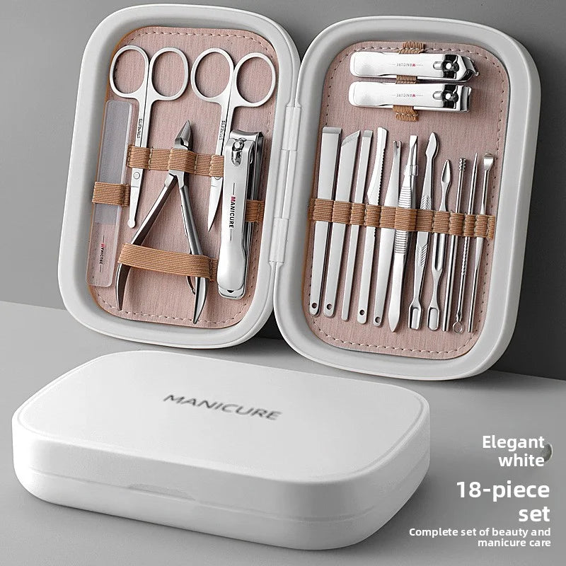 exquisite Professional Stainless Steel Nail Clipper Set Green Nail Tools Manicure Pedicure Set of 18pcs Travel Grooming Kit Zpaxo milky white