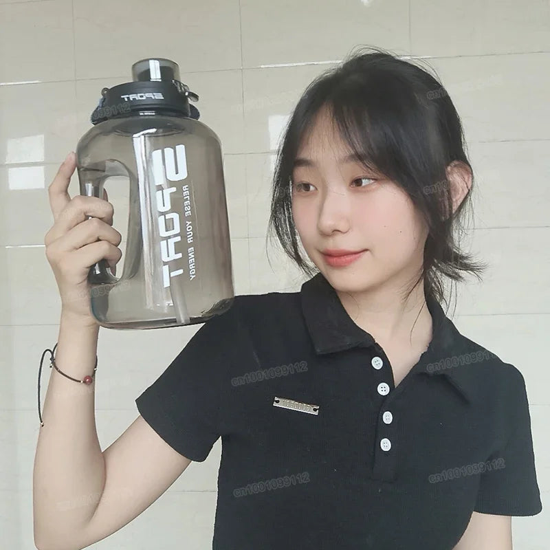 Large Capacity Water Bottle Straw Lid Sports Gym Kettle Camping