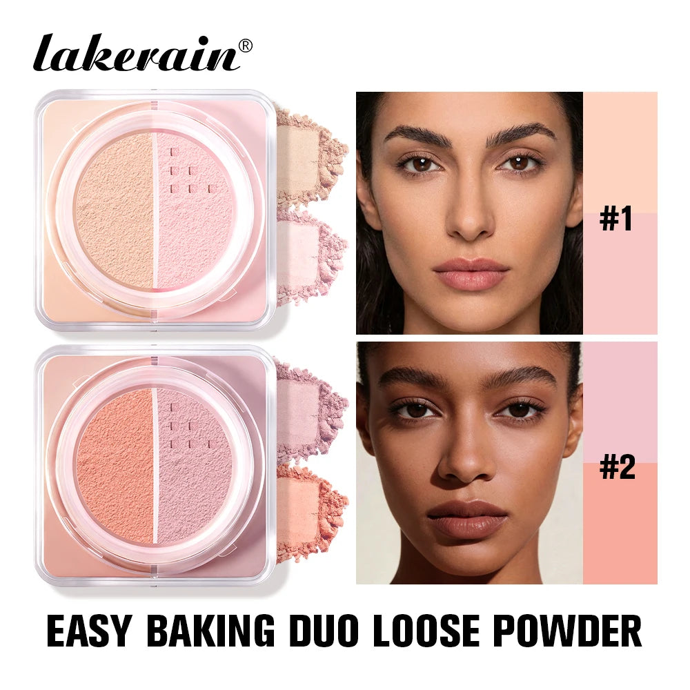 2 Colors Easy Bake Loose Powder Brightening Correcting Duo LongLasting Oil Control Natural Face Waterproof BrighTening Makeup Zpaxo
