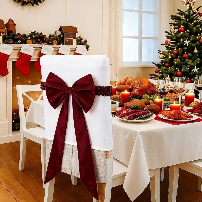 Elegant Chair Bows Tie Elastic Band Sashes Christmas Decoration