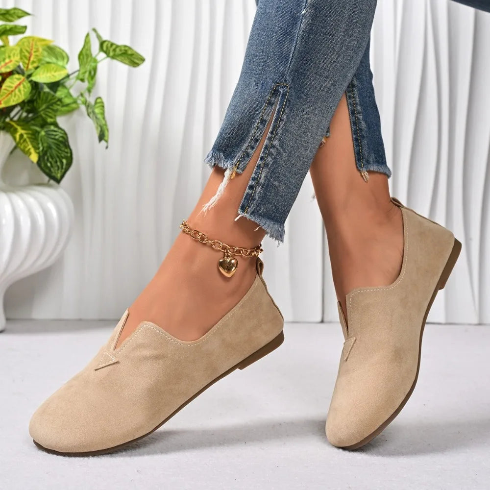 Women's Flat Shoes Slip-on Round Toe Low Heel Elegant Fashion Quick