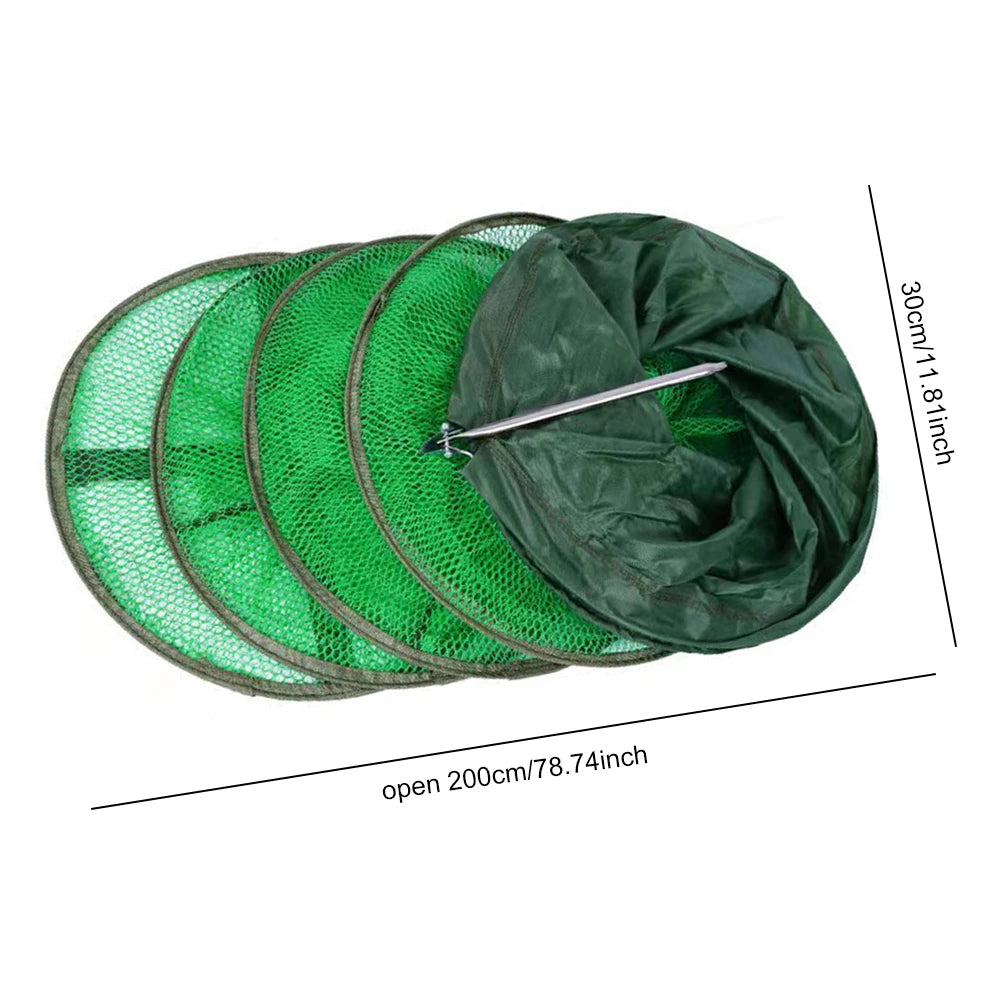 Telescopic Fyke Net Stainless Steel Ring Fishing Basket Portable Fish