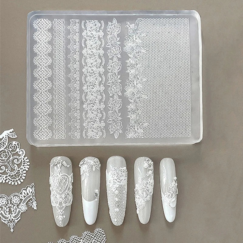 3D Lace Design Nail Art Silicone Mold Ultra-thin Transparent White