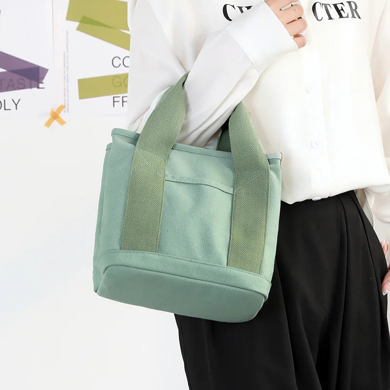 Handheld Thickened Canvas Mobile Phone Bucket Tote Bag Small Bag with Zipper Compartment Bag Simple Shoulder Bag Birthday Gift Zpaxo