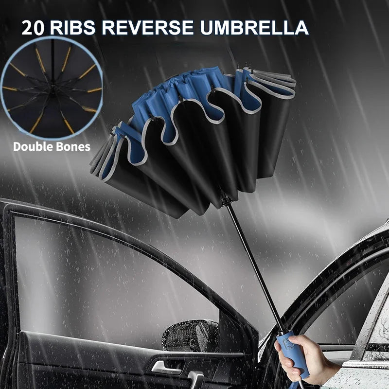 Men Women Umbrella Fully Automatic Reverse Folding Umbrella with Windproof Reflective Stripe UV Umbrellas Zpaxo