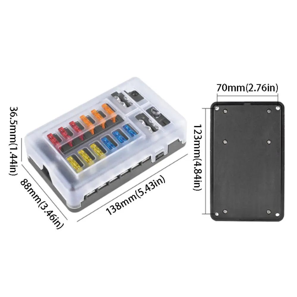 Waterproof Protection Fuse Box Holder LED Indicator 12-Way Circuit Fuse Block Negative Terminal Blade Fused Circuit Indicator Zpaxo