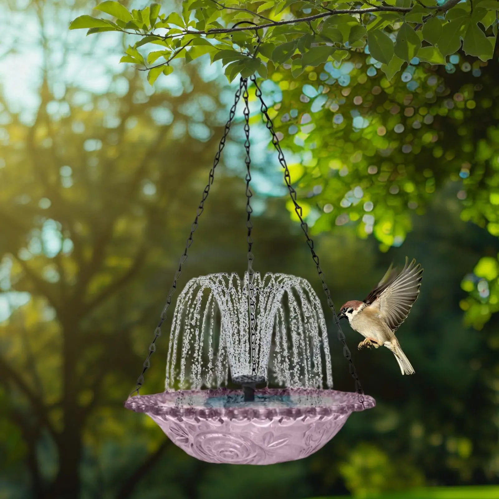 Solar Bird Bath Hangable Fountain Hummingbird Feeding Bowl Water Pump