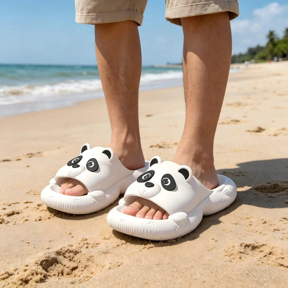Summer Unisex Cute Cartoon Bear Open Toe Slides EVA Thick Platform