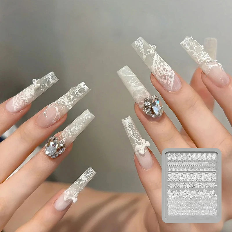 3D Lace Design Nail Art Silicone Mold Ultra-thin Transparent White