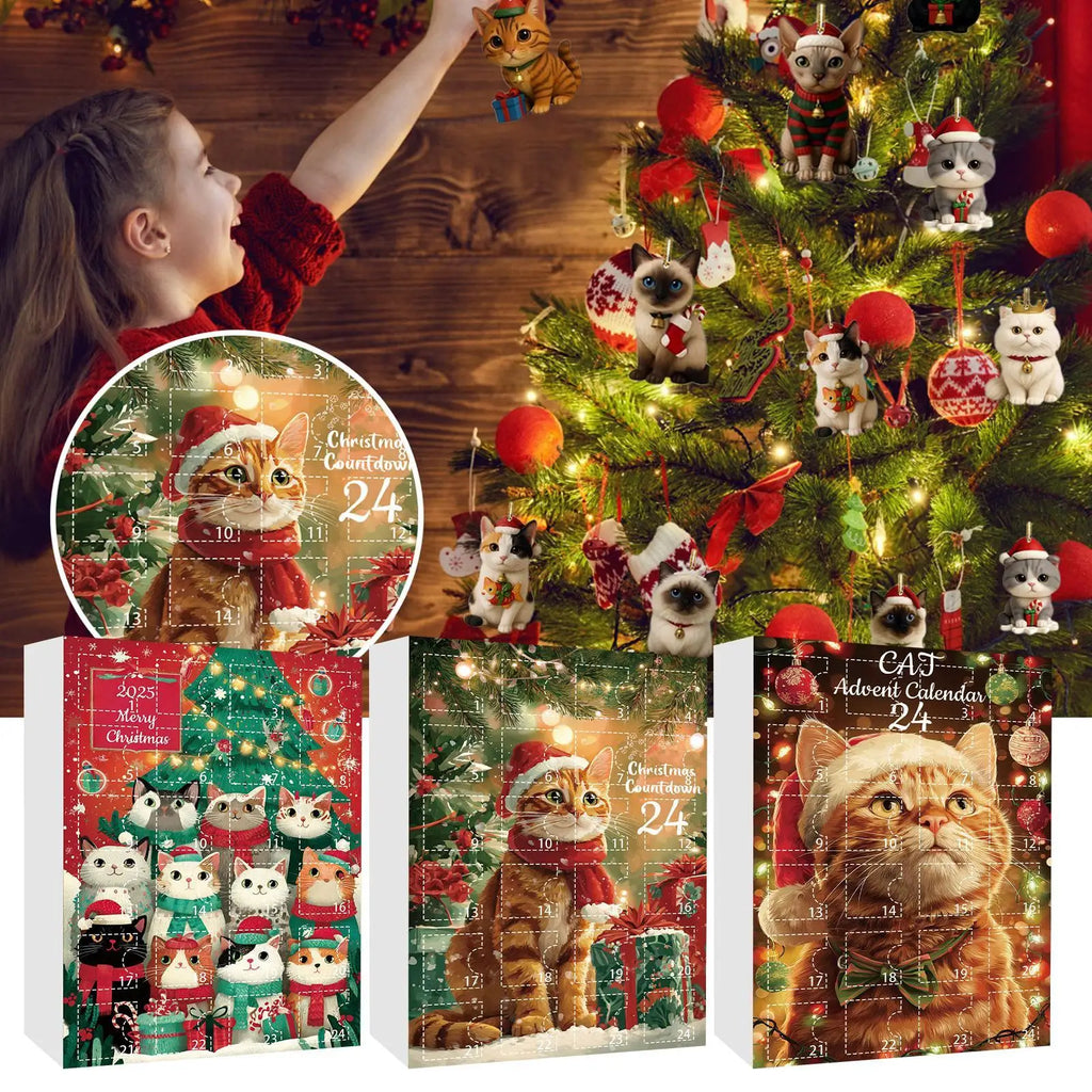 Cat Christmas Countdown Calendar Keychain 2D Acrylic Ornament Charm