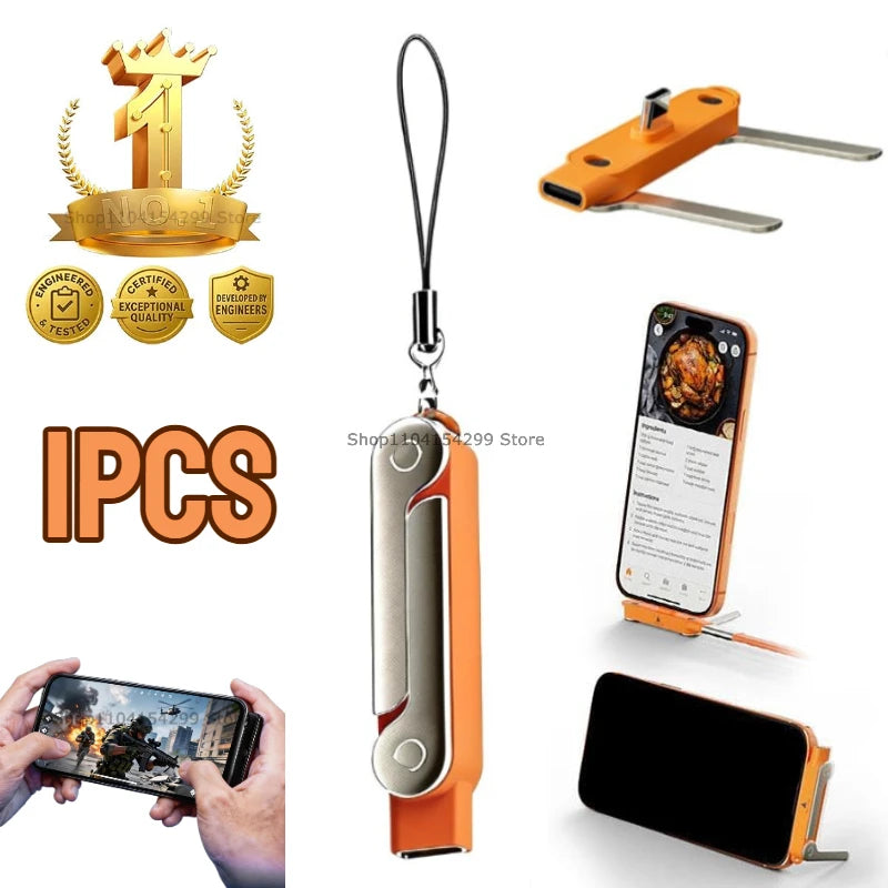 USB Type C Flat Charger Charging Cable C Kick Cable Stand with Invisible Support Foldable Phone Holder 240W Charge Wire Bracket Zpaxo Orange-1PCS