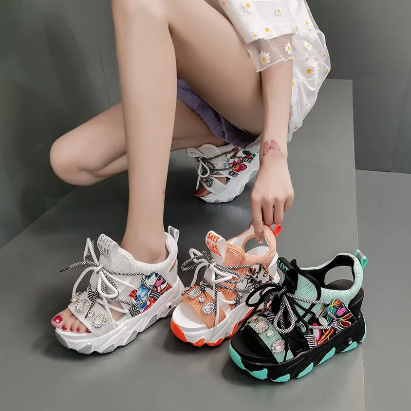 Comemore Leisure Lady Platform Chunky Sandals Mixed Shoes Sports Zpaxo