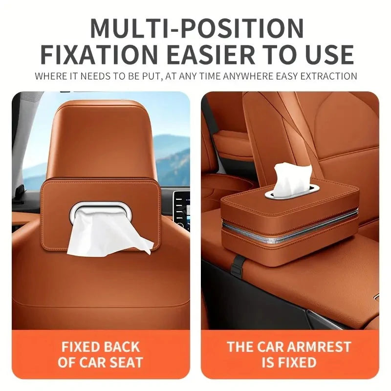 Leather Car Tissue Box – Hanging Seat Back Storage Organizer
